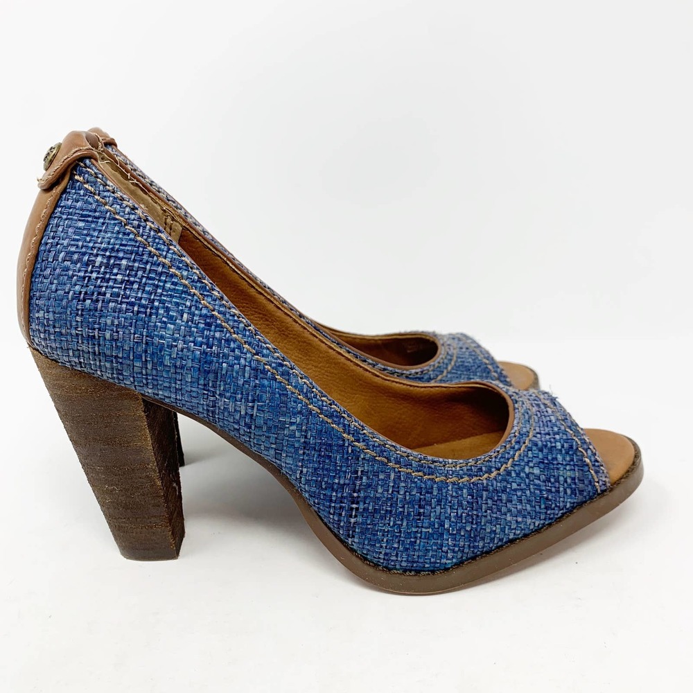 Calvin Klein Blue/Brown Drina Denim Look Heels Y2K